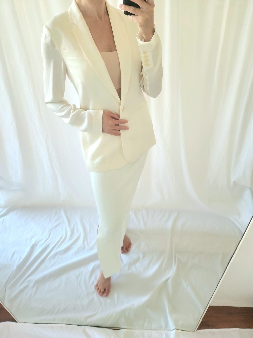 Theory Silk Cream Single-Button Blazer